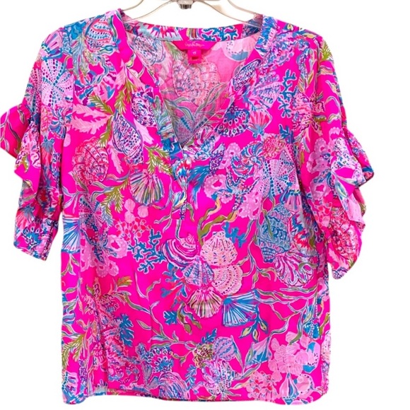 Lilly Pulitzer Quinna Top Pink Isle Shell Me Something Goo XS - Picture 5 of 9